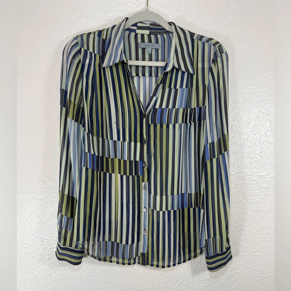 Classiques Entier 100% Silk Sheer Collared Button Down Shirt Women’s Small - Picture 1 of 13